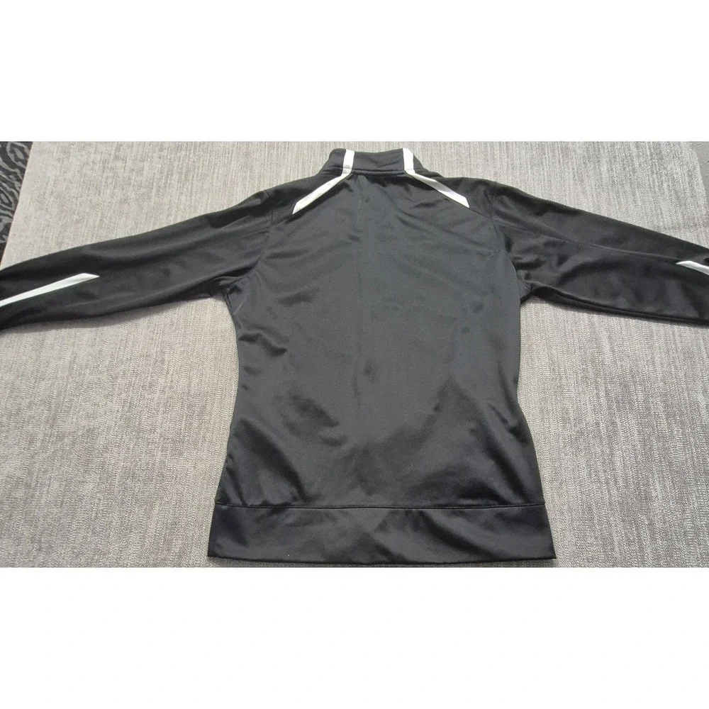 Nike women's black track jacket LG full zip pockets white piping athletic sports